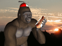 Gorilla with hotdog at sunset.gif