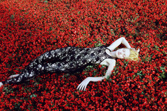 Girl in bed of flowers arty.jpg
