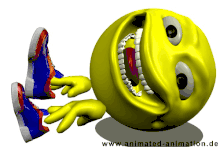 smile yellow head blue running shoe.gif